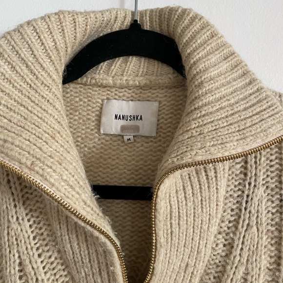 Nanushka Eria Beige Alpaca Wool Blend Cable Knit Pullover Sweater, Size Medium - Picture 6 of 8